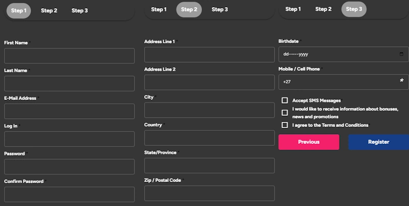 African Grand Casino registration form
