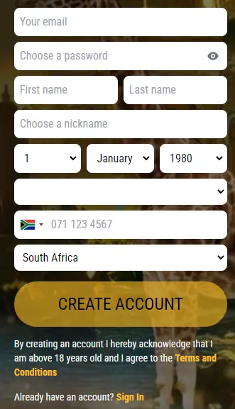 ZAR Casino registration and Login
