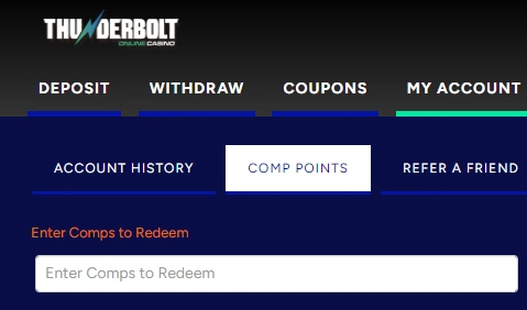 Thunderbolt Casino redeem comp points