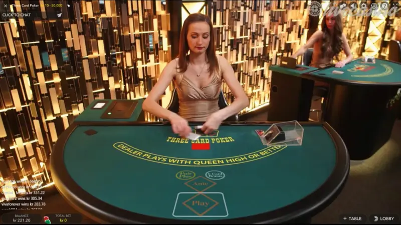 Live dealer three-card poker game
