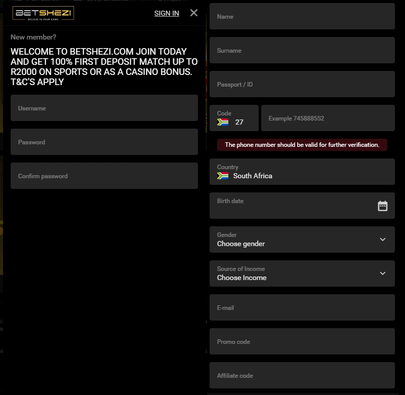 Register your account before Betshezi login
