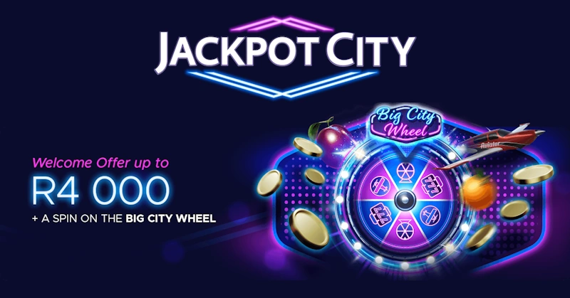 Jackpot City Casino South Africa welcome bonus - 100% up to R4,000 on your first deposit, + either 10 spins on Hot Hot Jackpot City or 5 free flights on Aviator!
